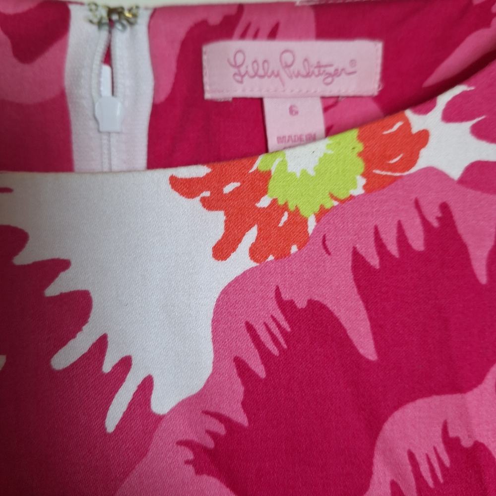 Lilly Pulitzer Milly Shift Dress Pink Perfect Poppy Floral 3/4 Sleeve Size Small - Picture 2 of 6